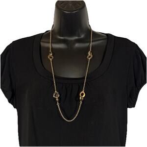GIVENCHY Gold Tone Long Chain Necklace, G and Circle Links Statement Preppy Vtg